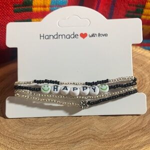 Handmade Beaded Happy Bracelet Set Elastic Stretch 6.5